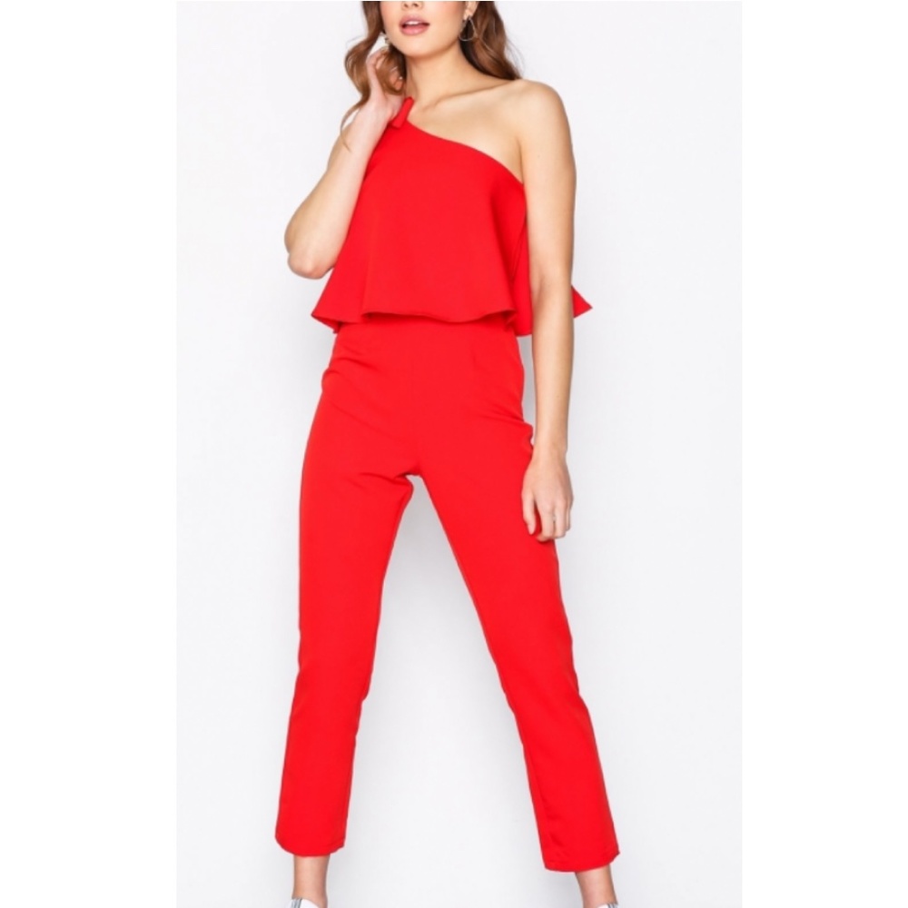 One Shoulder Ruffle Embellished Jumpsuit